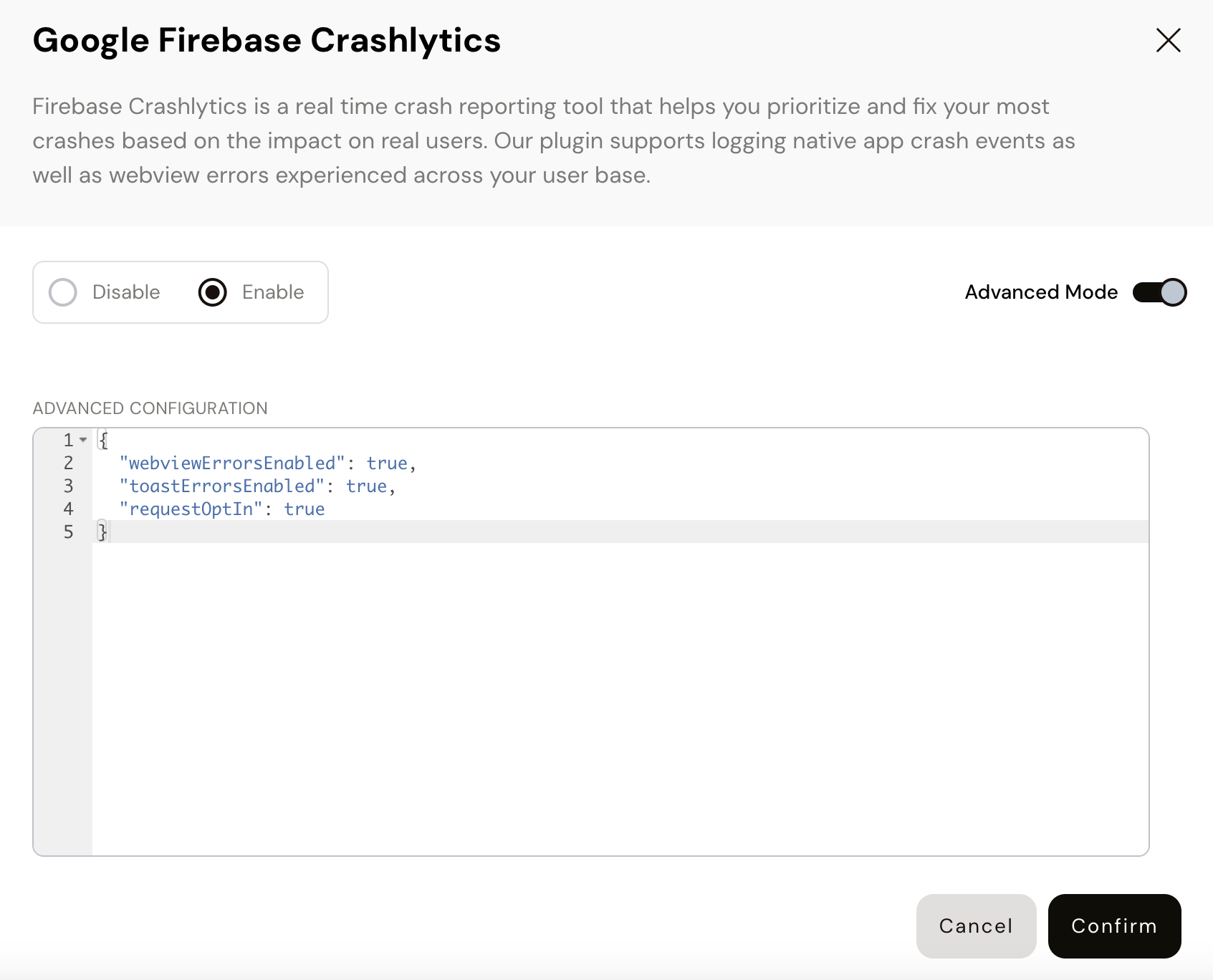 Figure 2: Enable/Disable specific logs