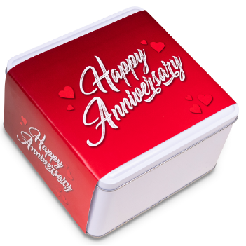 Happy Anniversary Gift Cookie Tin - Celebrate love and milestones with this delightful cookie tin. A sweet gift or present for your special day. Backed and delivered by Carolina Cookie