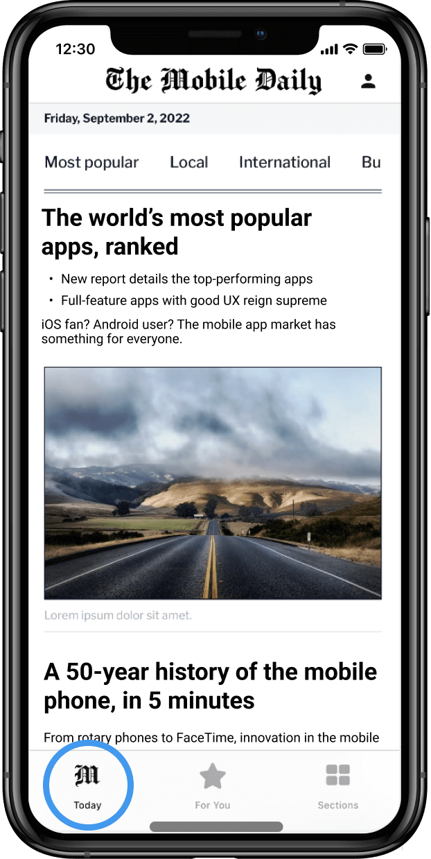 A mobile app for The Mobile Daily designed for daily use, providing news and information on mobile devices